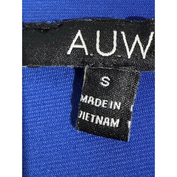 Women's AUW Blue Short Sleeve Tee with Gold Buttons side ruching, Size S - Picture 5 of 8